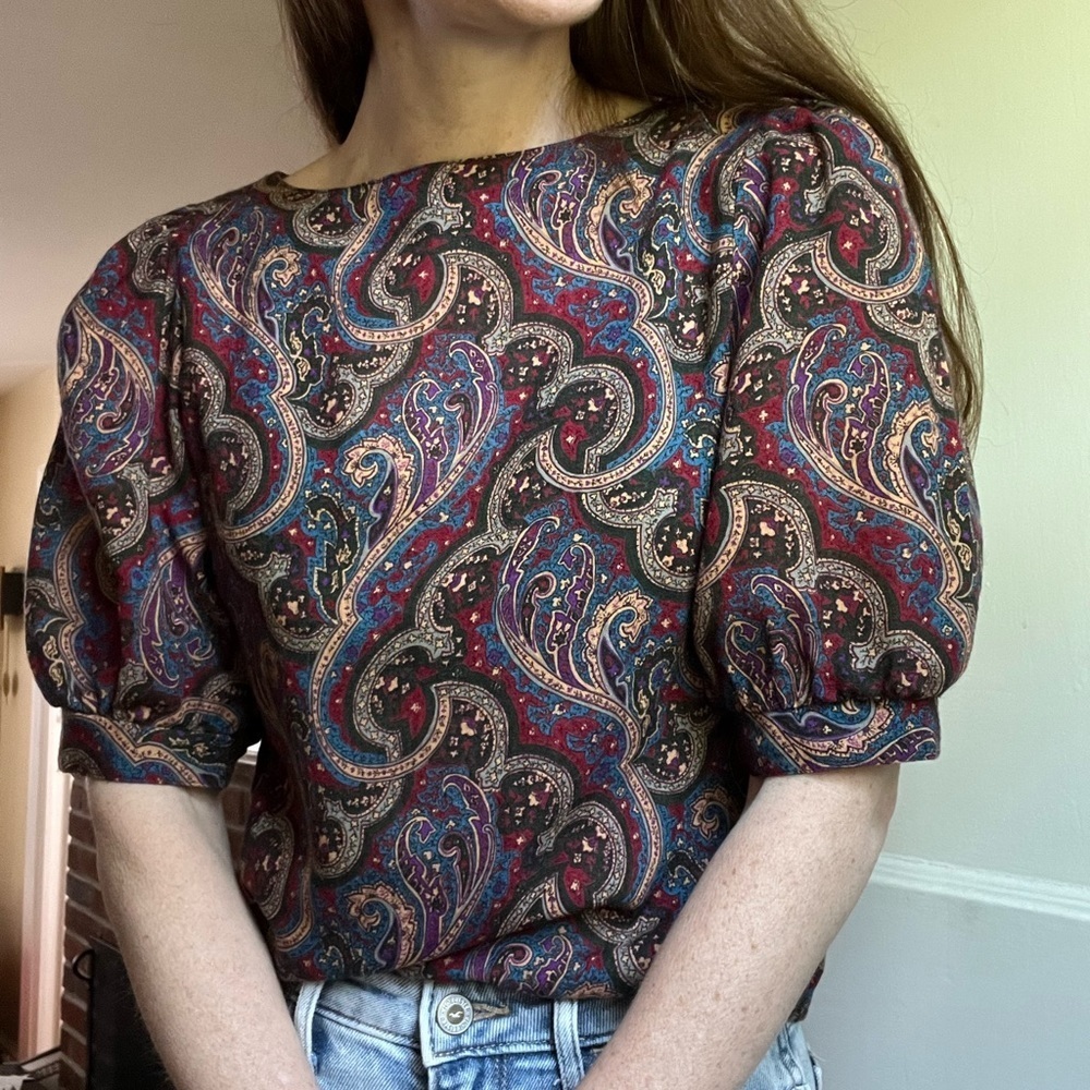 Vintage XSP Paisley Patterned Puff Sleeve Short Sleeve Blouse Cottagecore